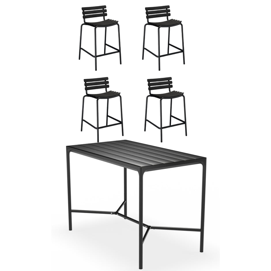 Four Black Bar Table (160cm) with 4 Counter Stools - Black