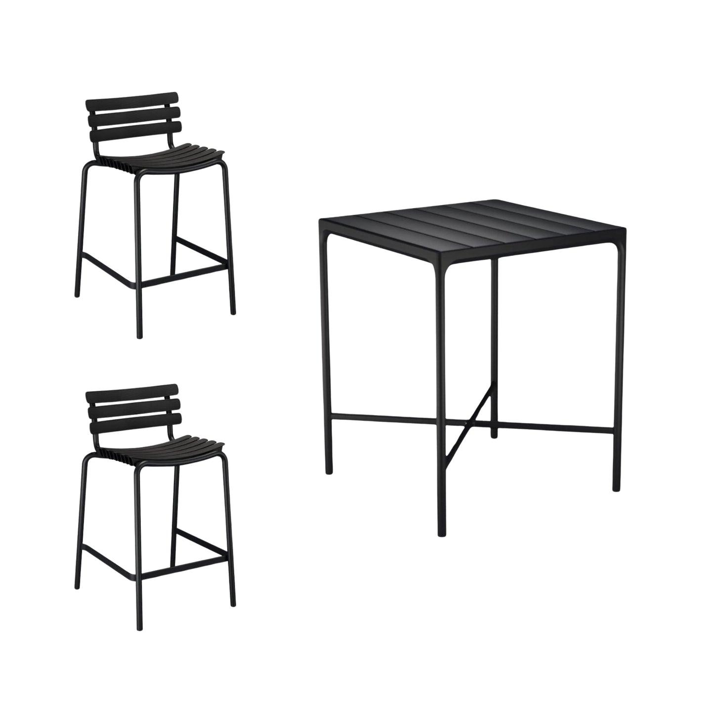 Four Square Black Bar Table (90cm) with 2 Counter Stools - Black