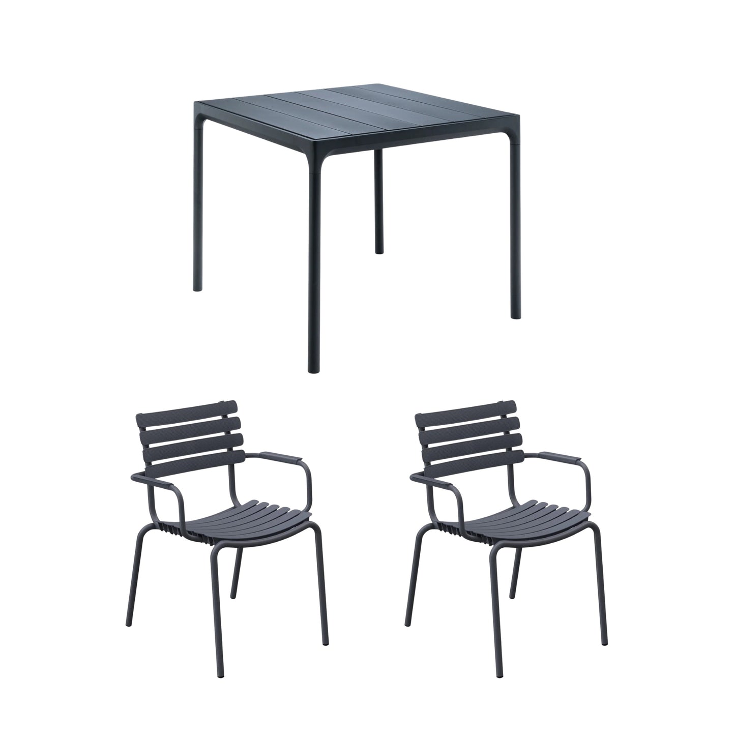 Four Square Black (90cm) with 2 Dining Chairs - Dark Grey