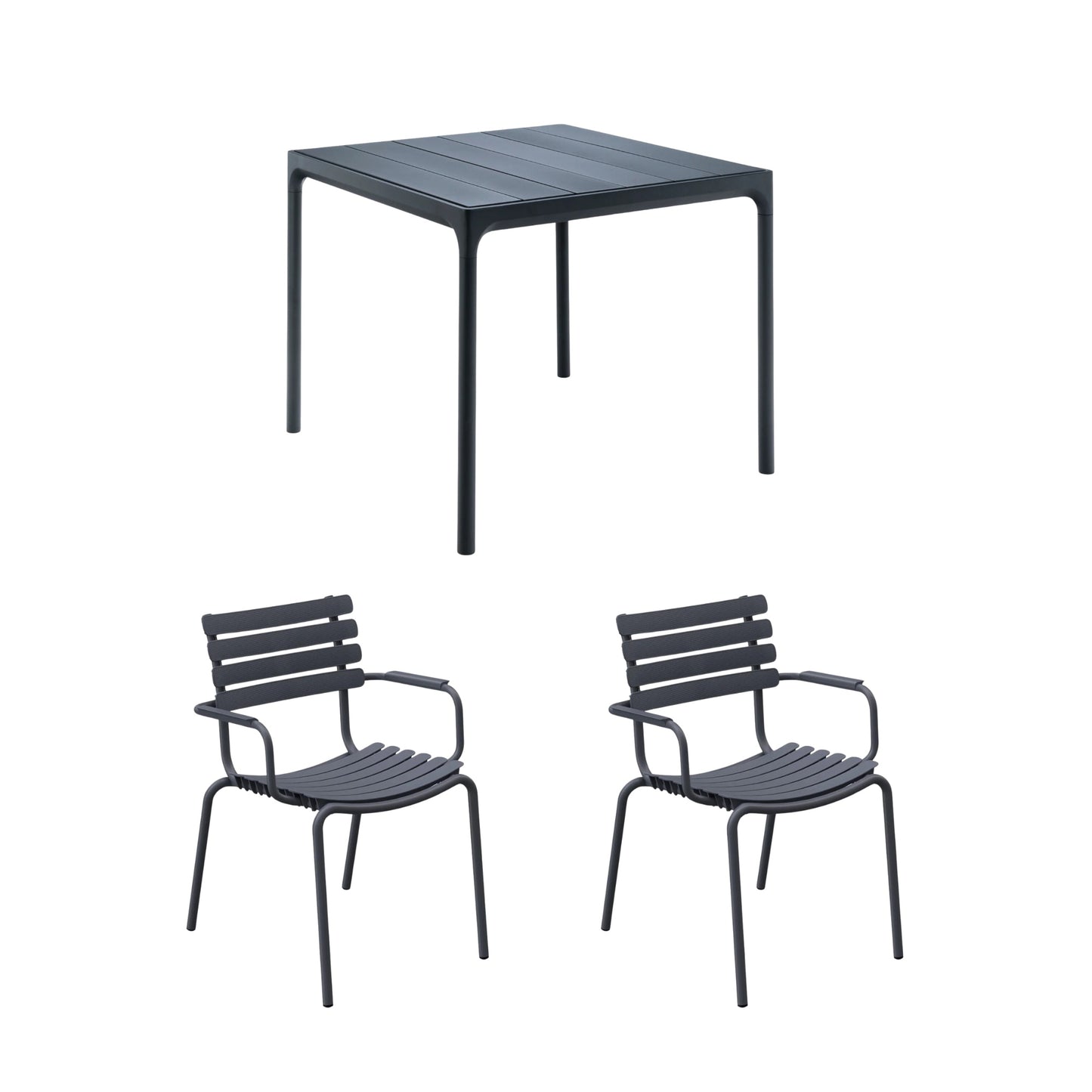 Four Square Table Black (90cm) with 2 Dining Chairs - Black