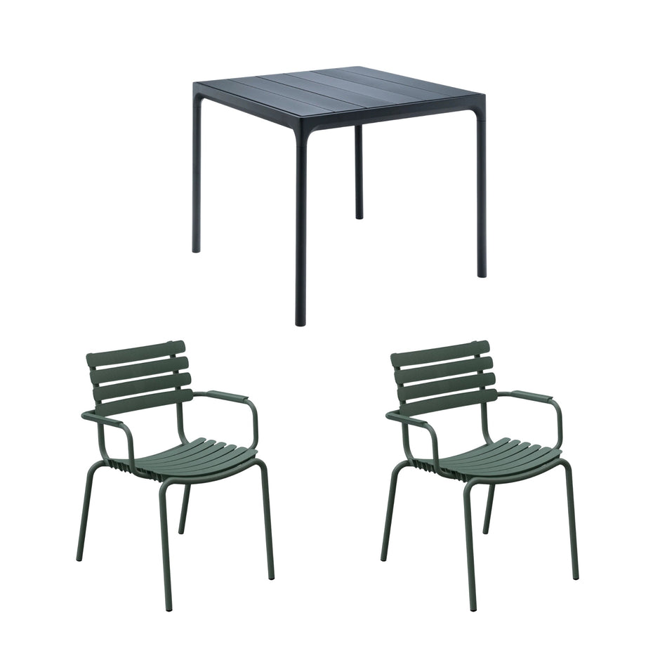 Four Square Black (90cm) with 2 Dining Chairs - Olive Green