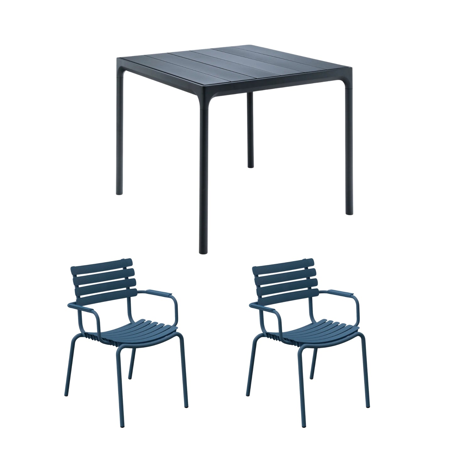 Four Square Table Black (90cm) with 2 Dining Chairs - Sky Blue