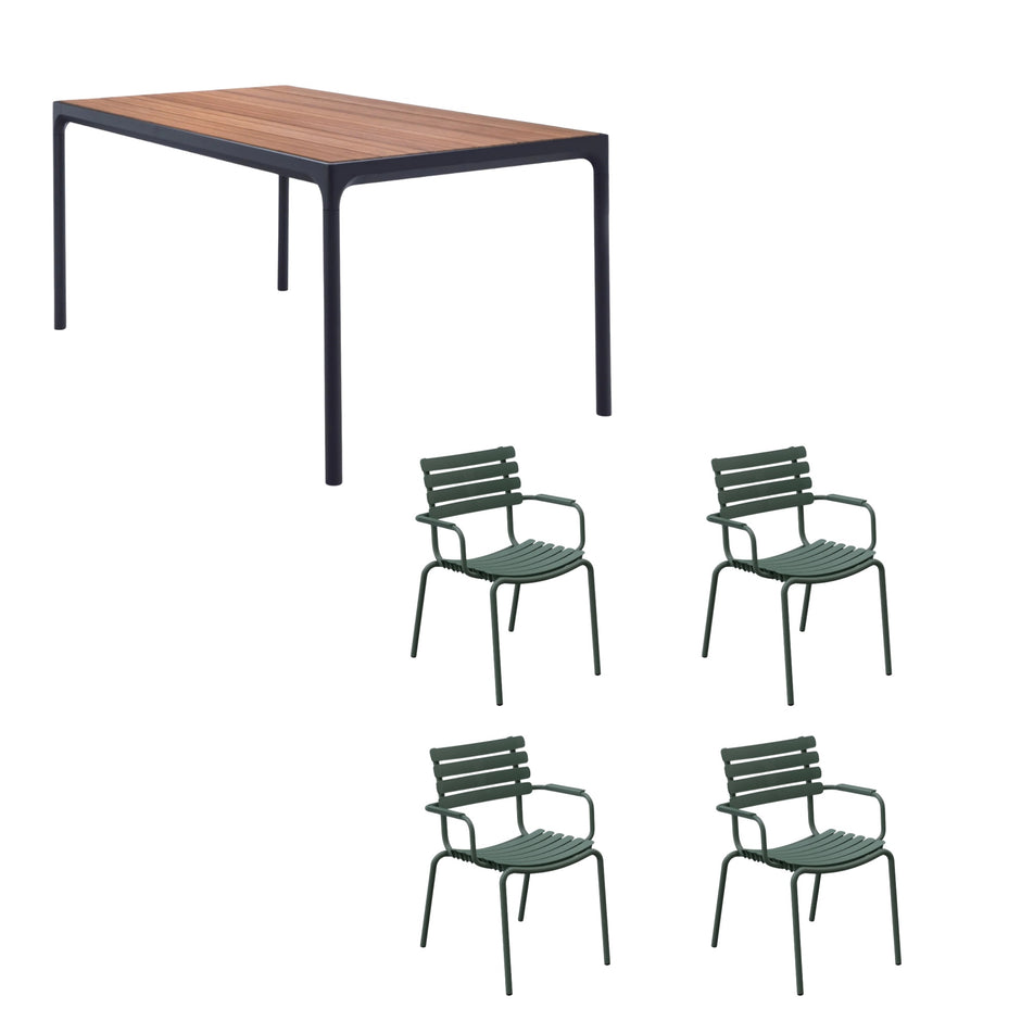 Four Table Bamboo (160cm) with 4 Dining Chairs - Olive Green