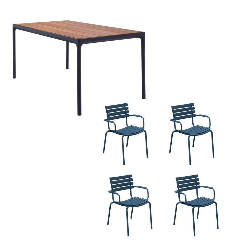 Four Table Bamboo (160cm) with 4 Dining Chairs - Sky Blue