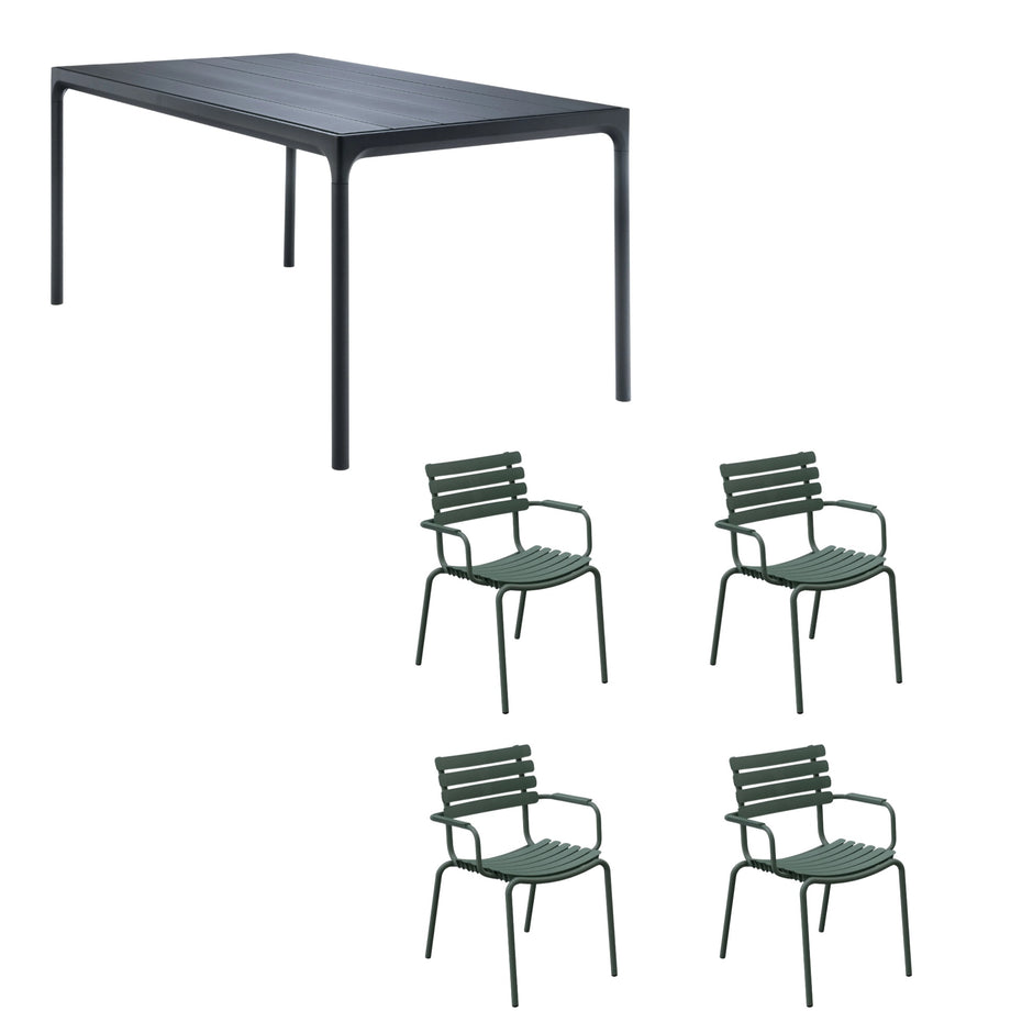 Four Table Black (160cm) with 4 Dining Chairs - Olive Green