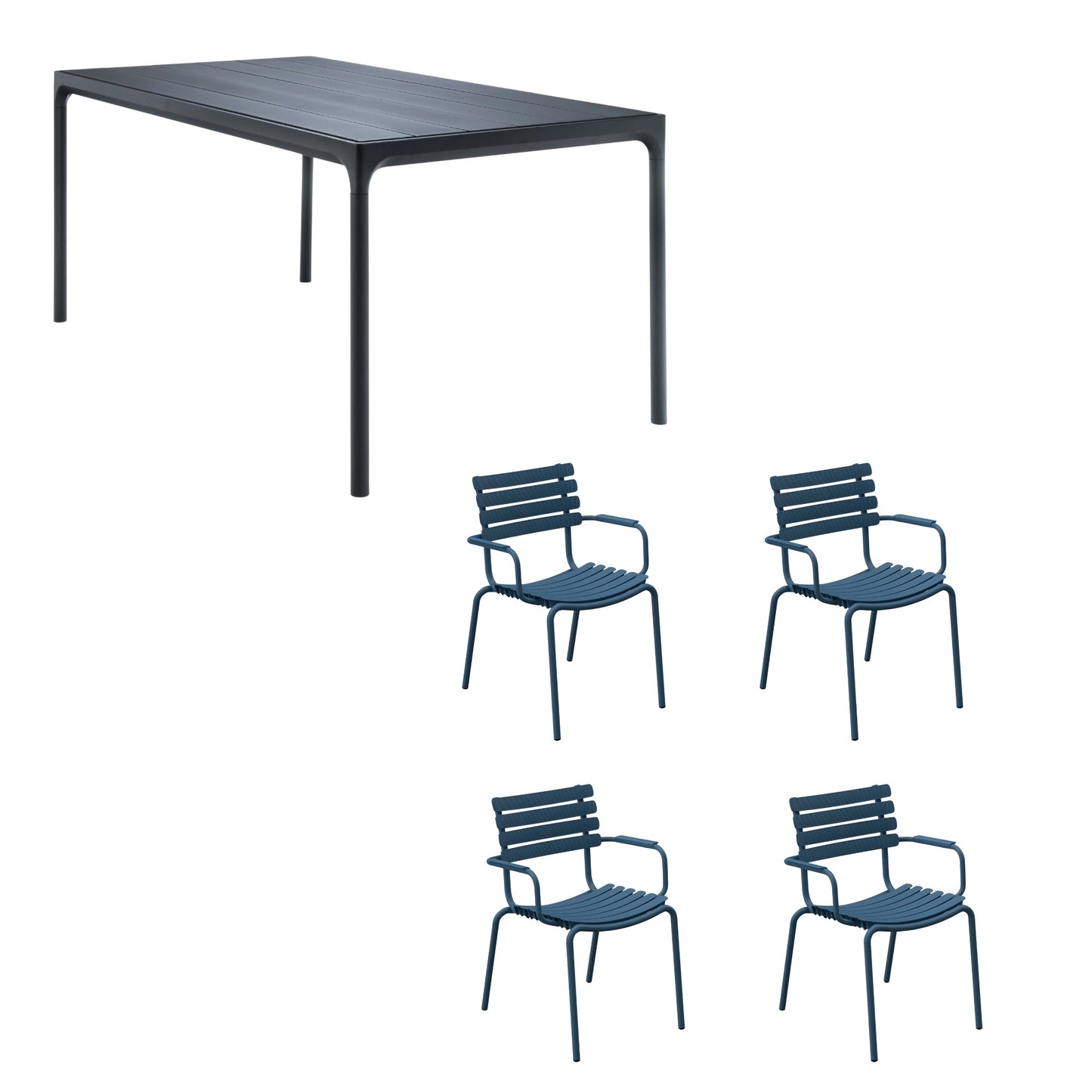 Four Table Black (160cm) with 4 Dining Chairs - Sky Blue