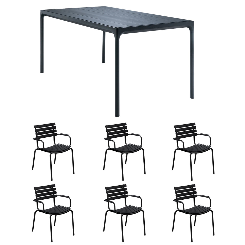 Four Table Black (210cm) with 6 Dining Chairs - Black