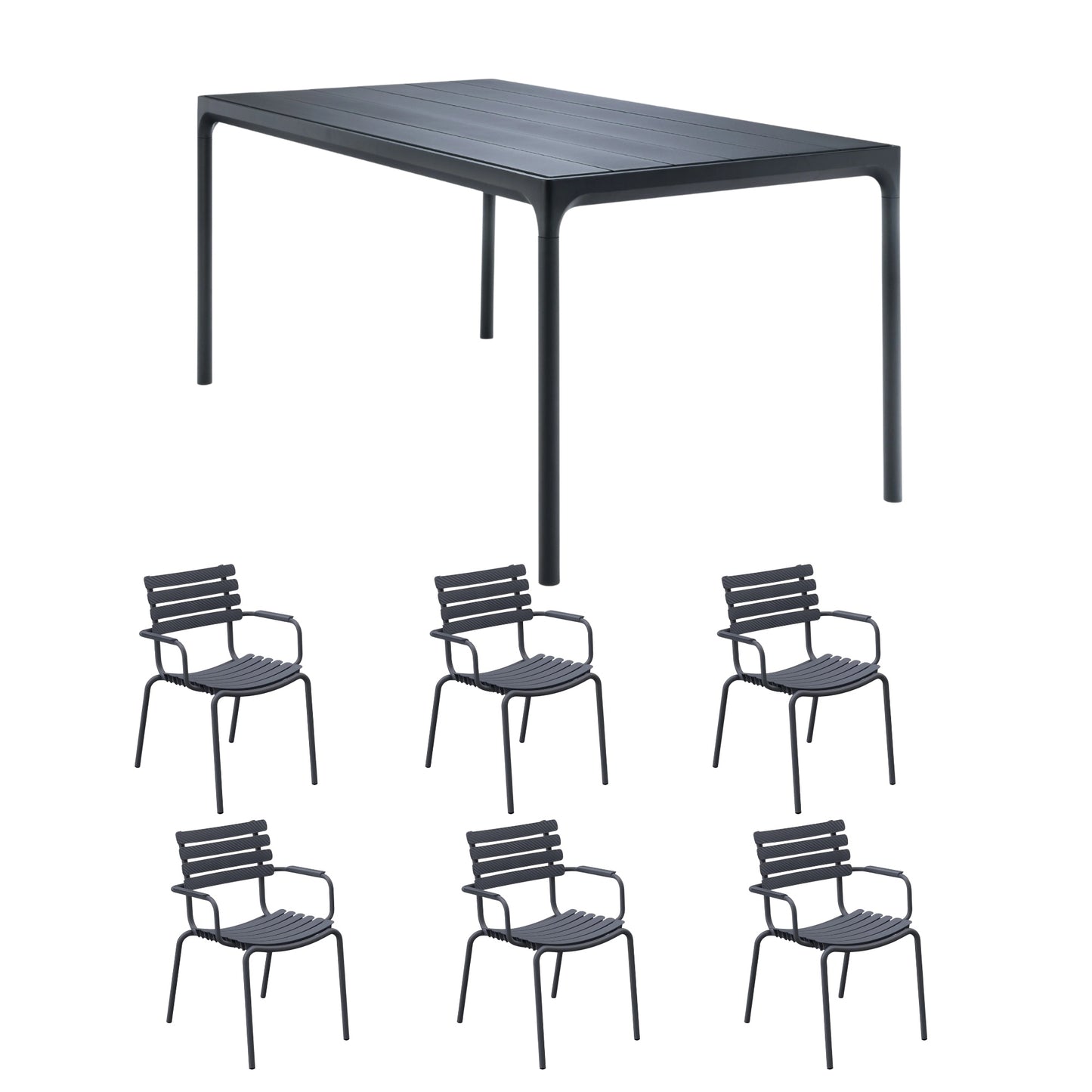 Four Table Black (210cm) with 6 Dining Chairs - Dark Grey