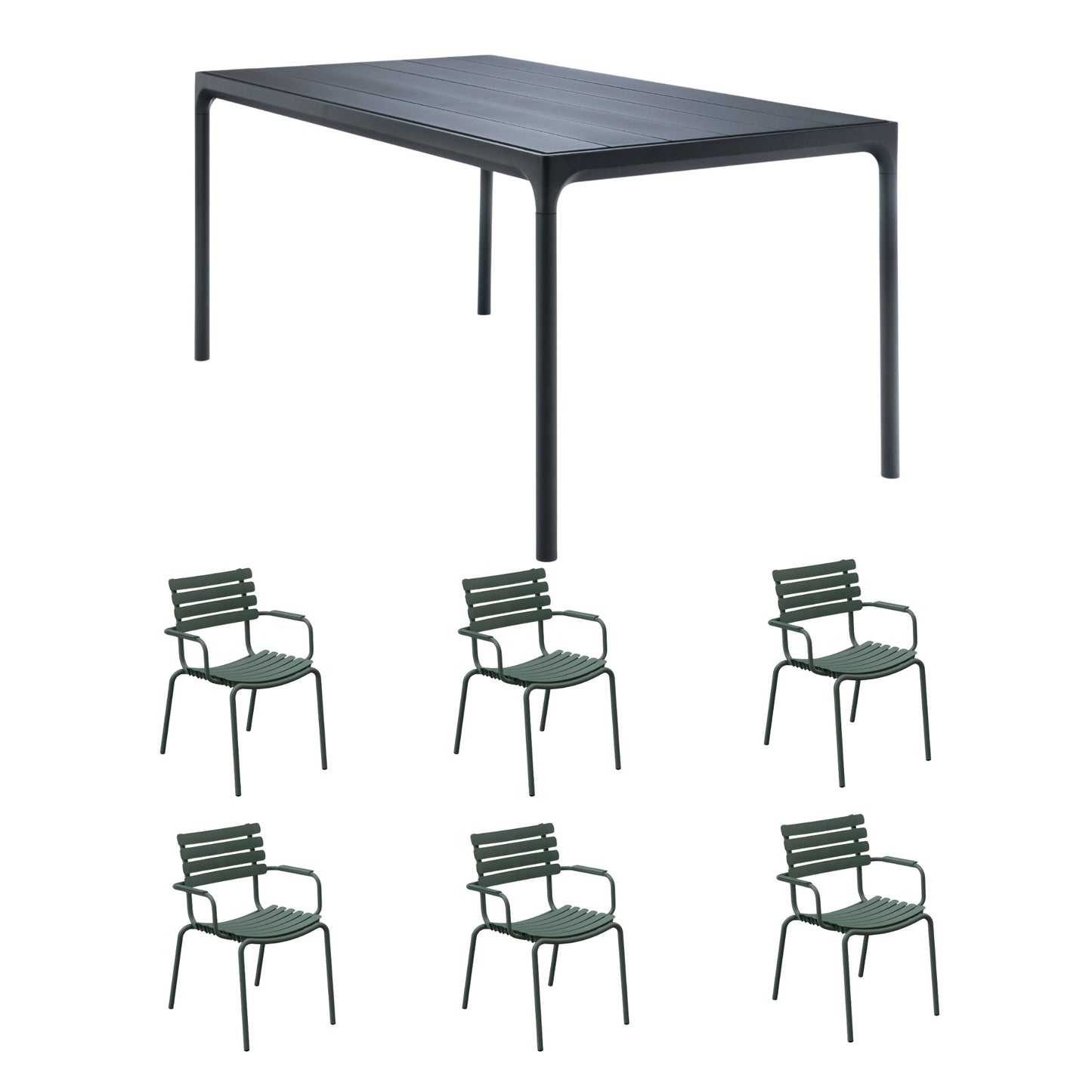 Four Table Black (210cm) with 6 Dining Chairs - Olive Green