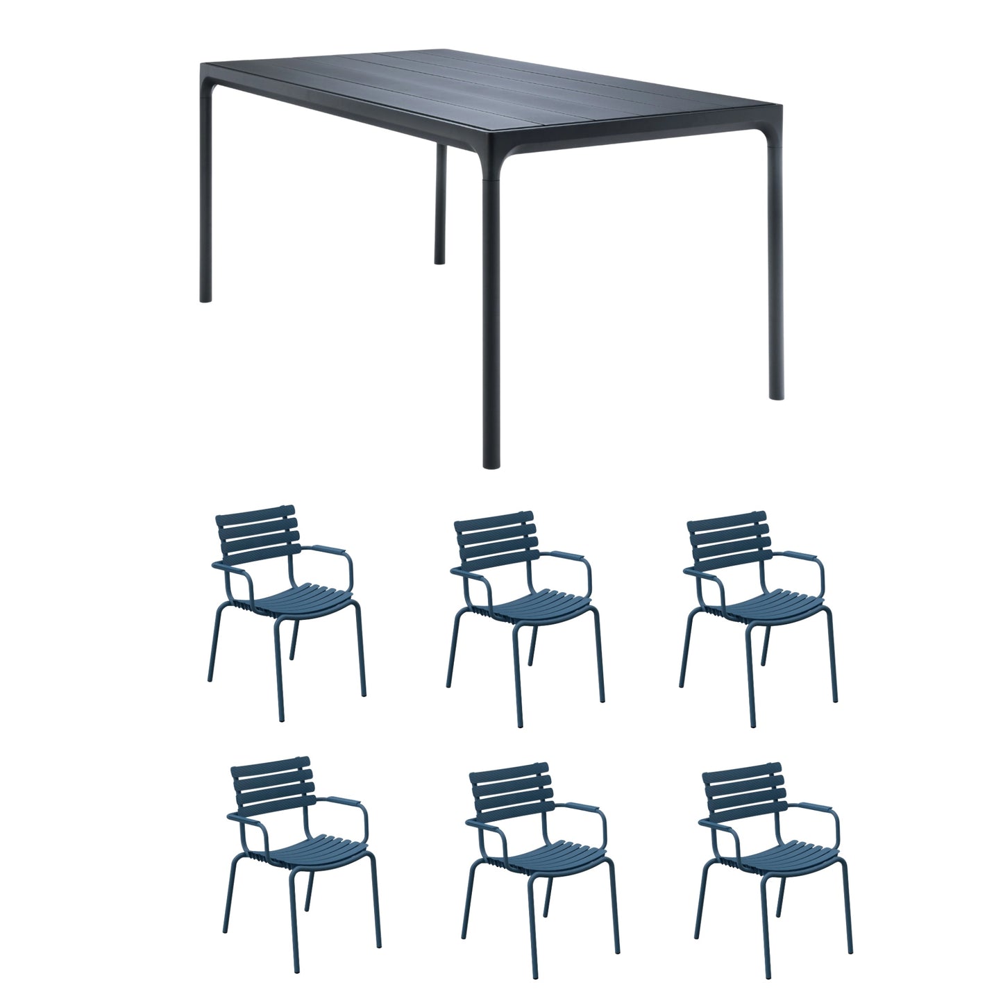 Four Table Black (210cm) with 6 Dining Chairs - Sky Blue