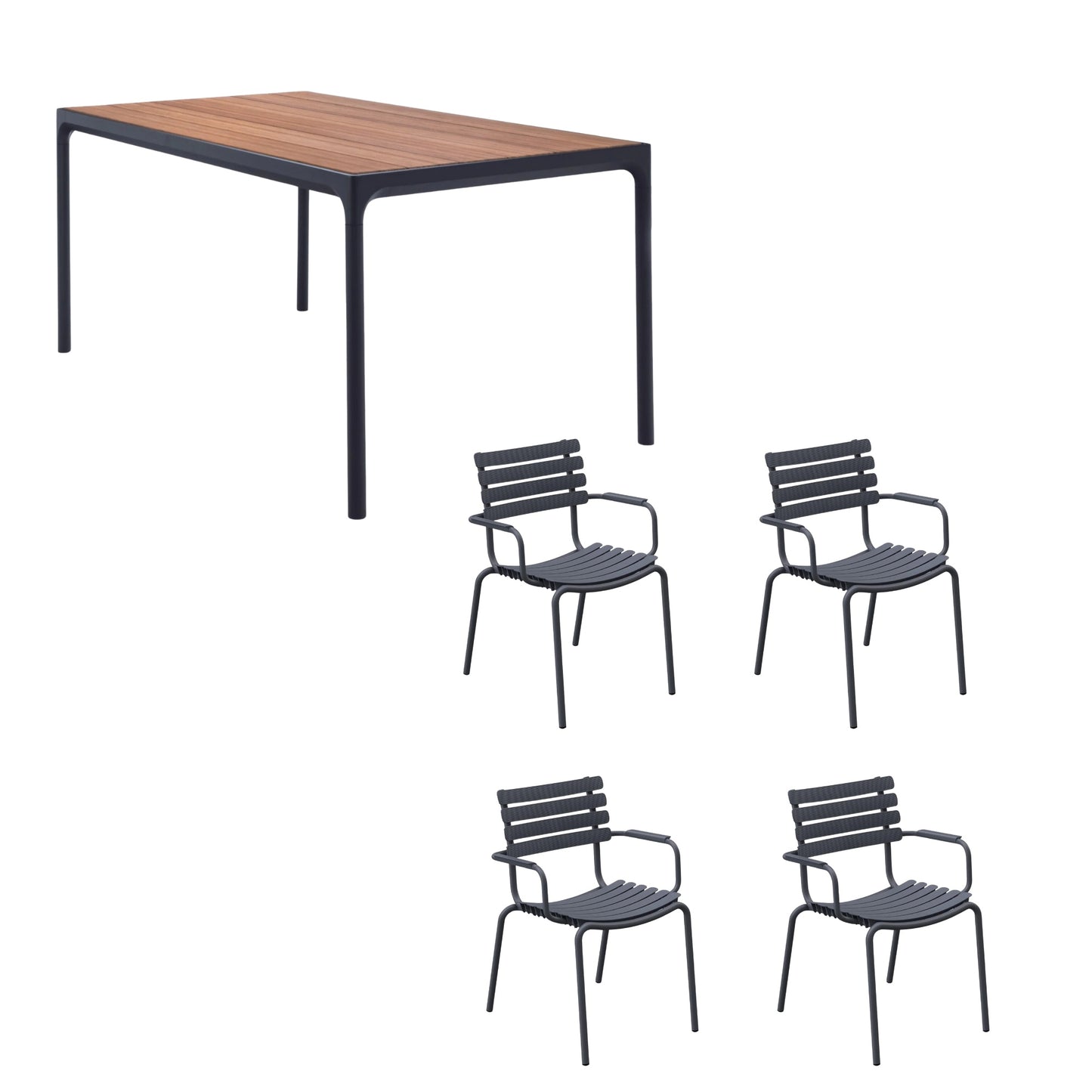 Four Table Bamboo (160cm) with 4 Dining Chairs - Dark Grey