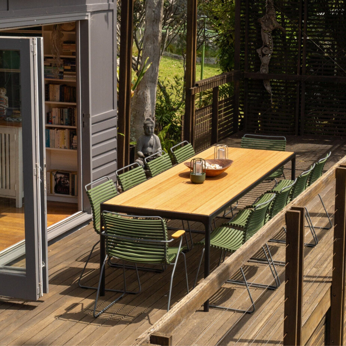 Outdoor dining set on deck