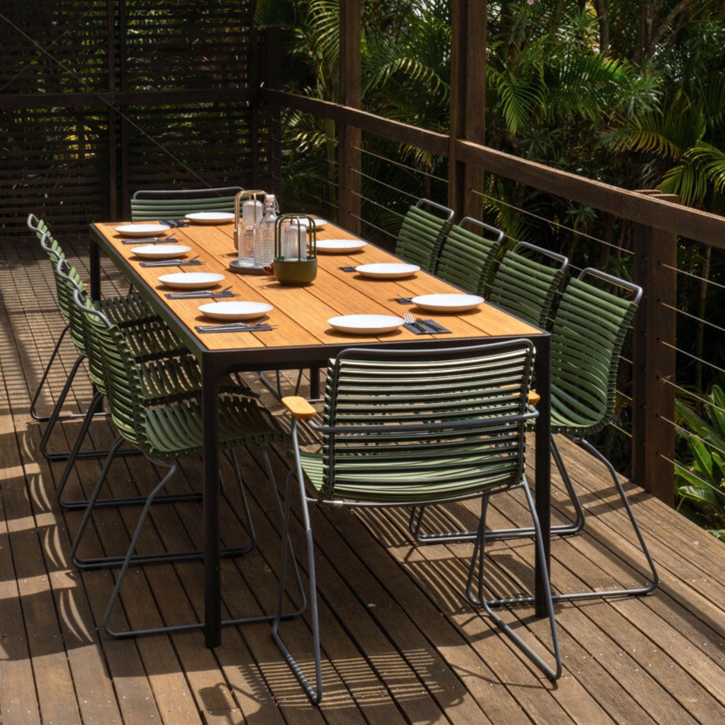 8 Seater Click & Four Outdoor Dining Set - Olive Green