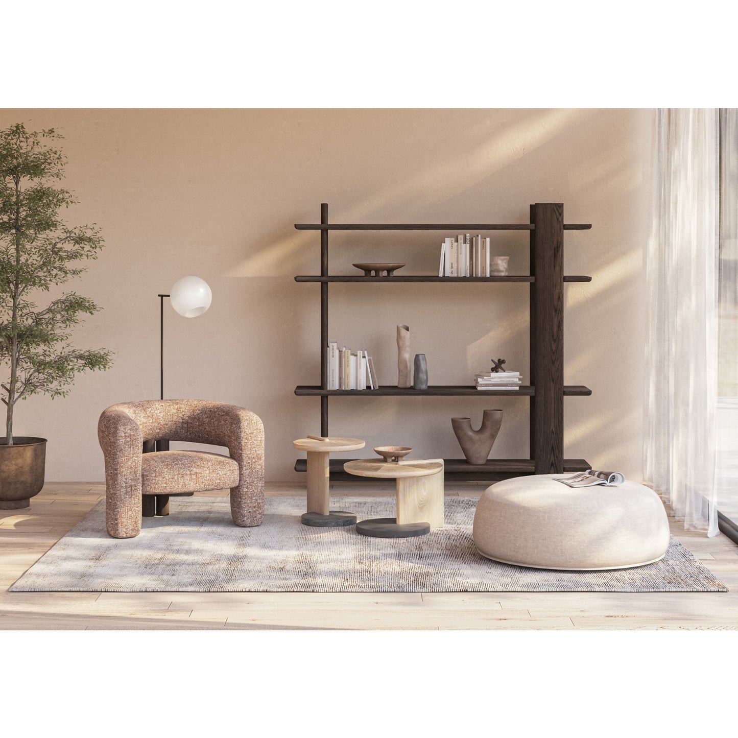 Leo End Table - Oak End Grain - Grey Marble