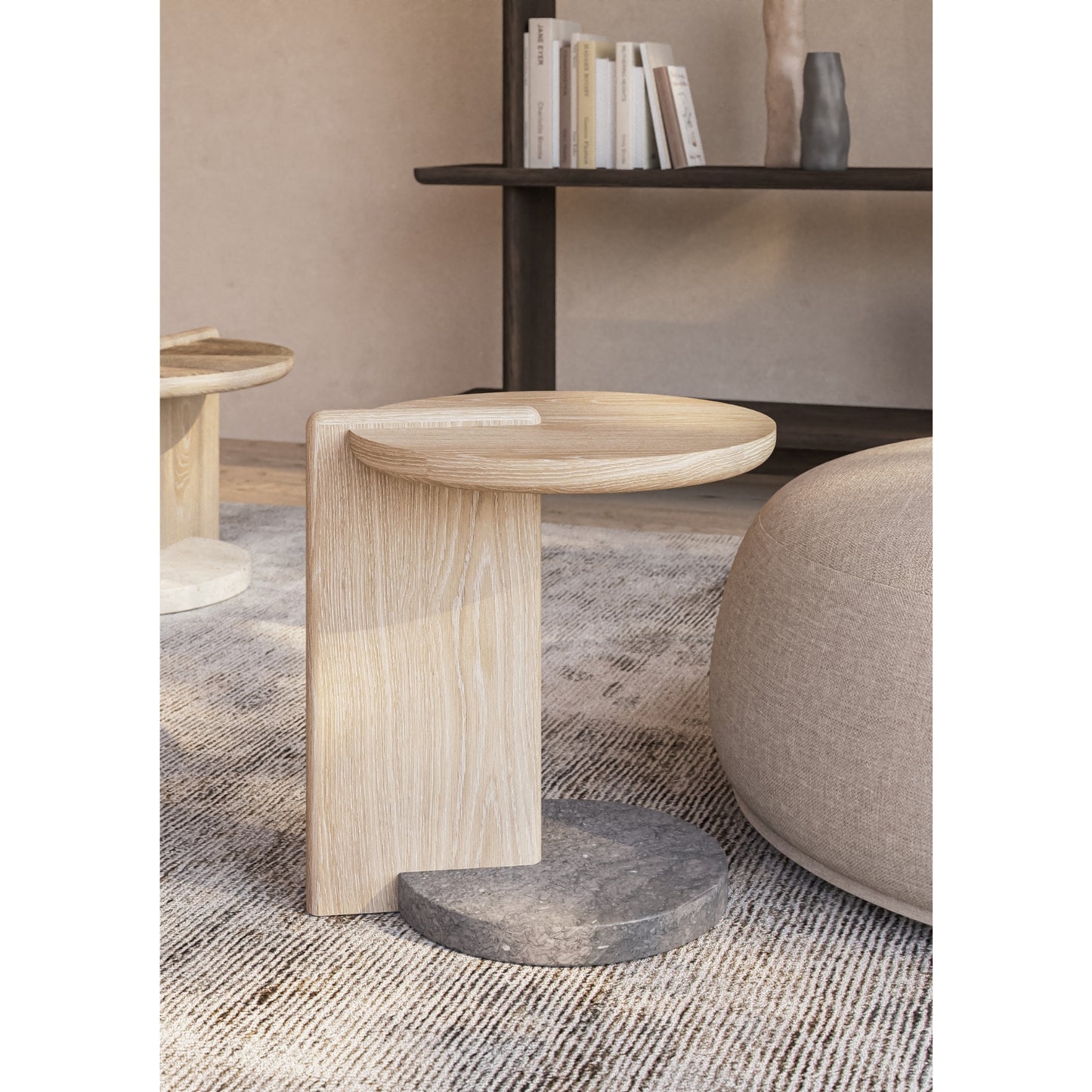 Leo End Table - Oak End Grain - Grey Marble