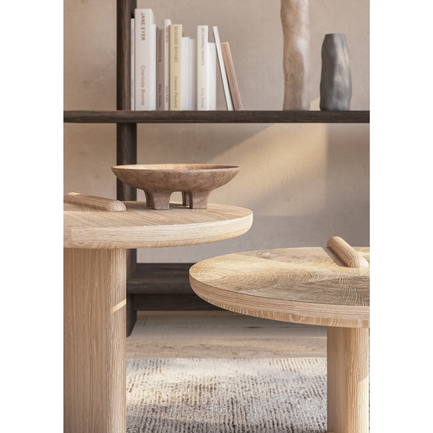 Leo End Table - Oak End Grain - Grey Marble