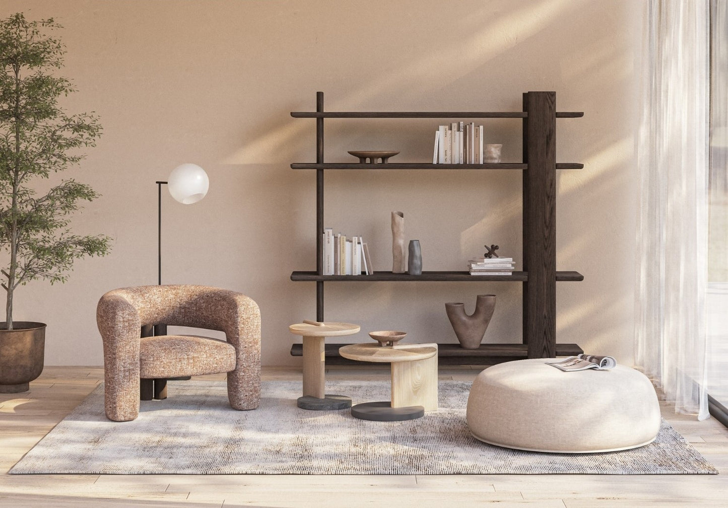 Leo Small Coffee Table - Oak End Grain - Grey Marble