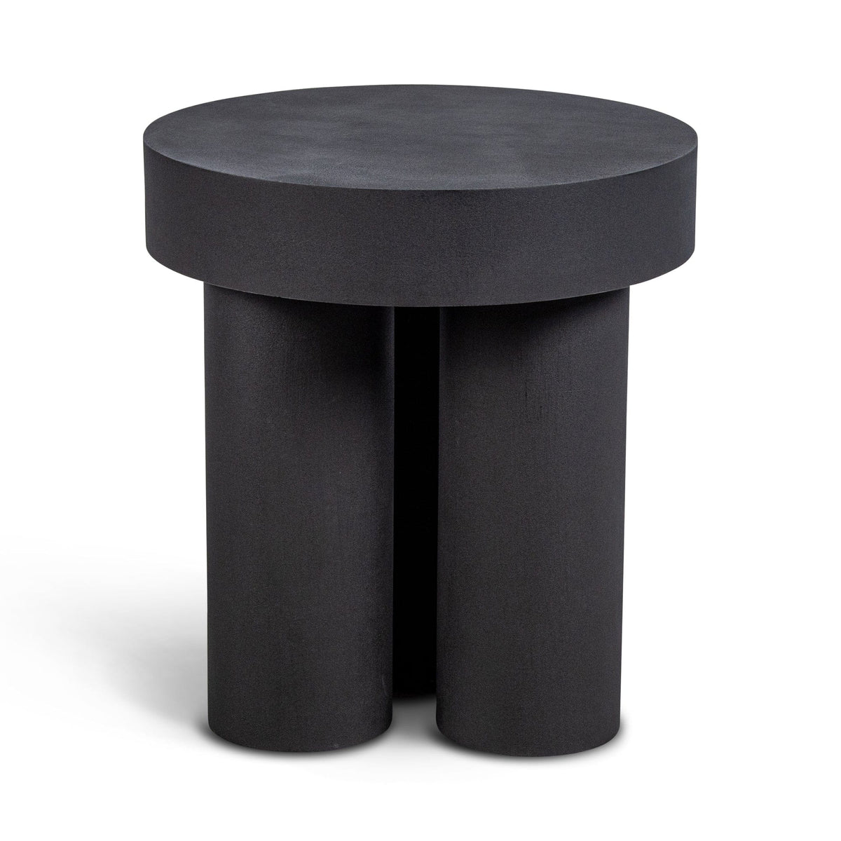 Black round side table with three legs