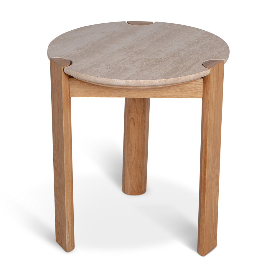 Venice Side Table - Travertine Top and Oak Base