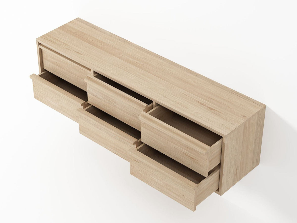 Wooden dresser with drawers open
