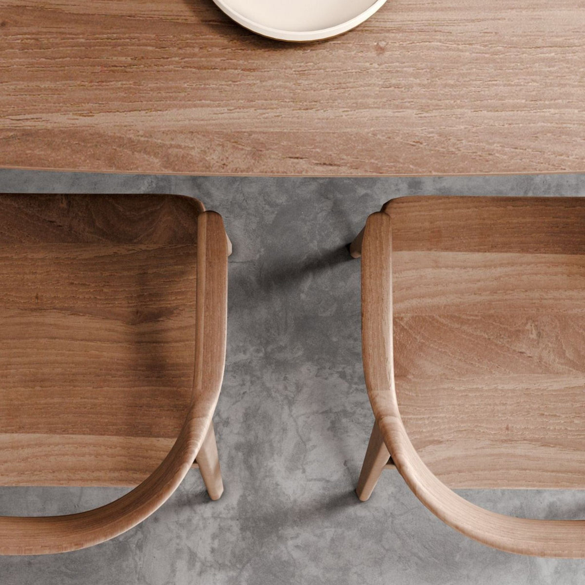 Overhead view of wooden table and chairs
