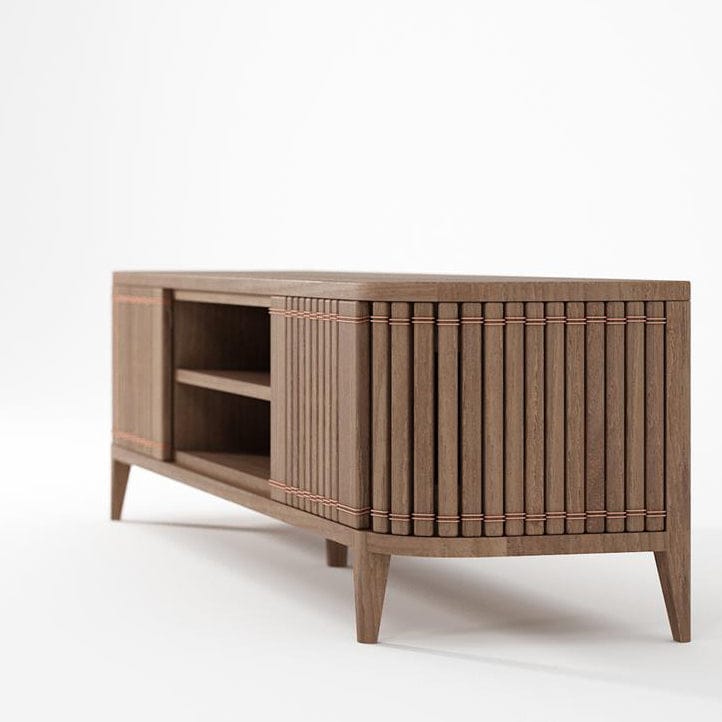 KKP03T_3 wooden cabinet with sliding door and vertical detailing.