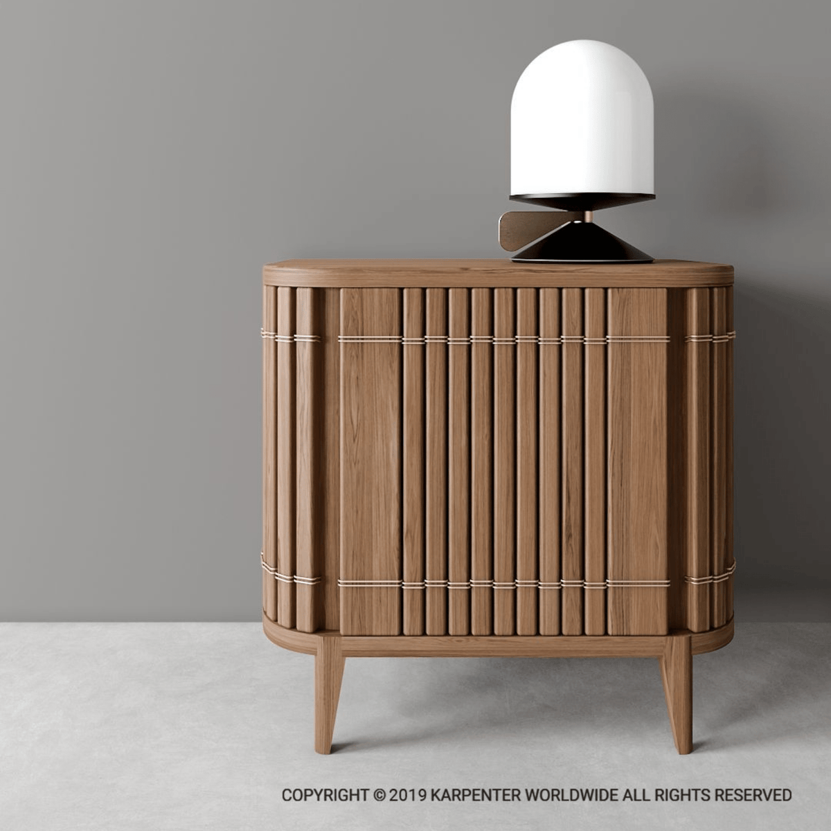 KKP04T close-up of wooden cabinet with lamp
