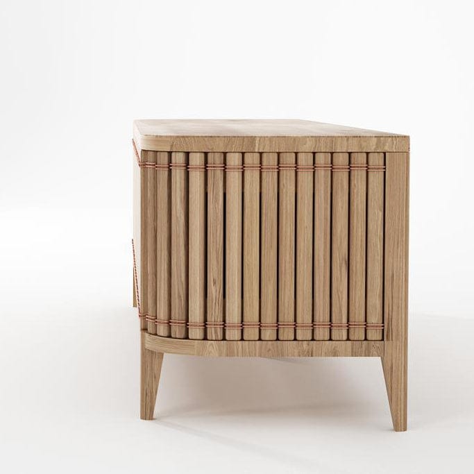 Wooden cabinet KKP05O-6 with vertical slats and copper accents