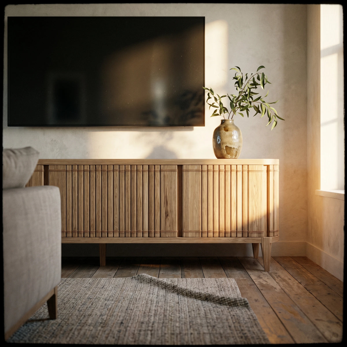 Koppar Media Cabinet with 3 Doors - European Oak