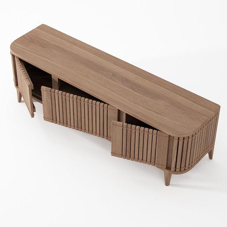 KKP05T-6 wood TV stand with slatted doors