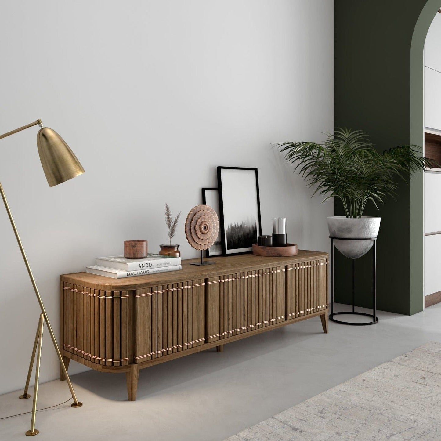 KOPPAR Media Cabinet with decor and plant