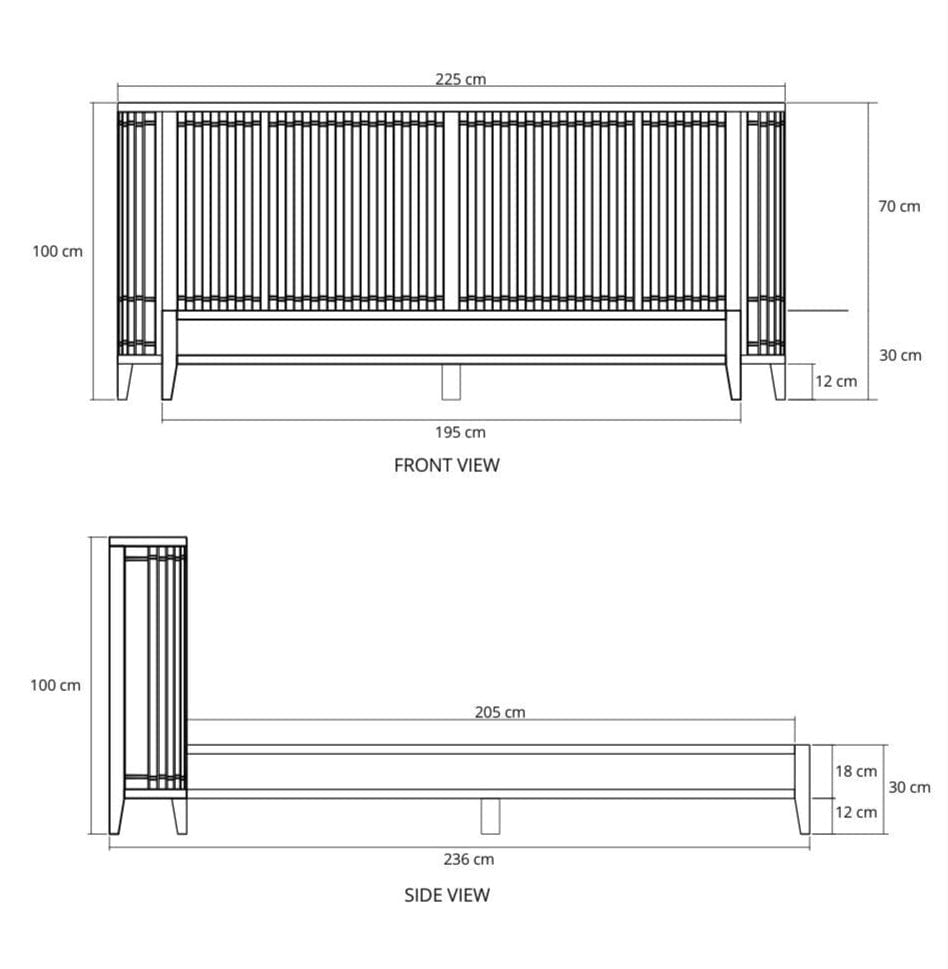 KOPPAR King Bed - Front & Side View Dimensions