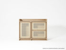 Light wood cabinet with woven door and drawers
