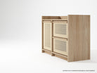 Wooden cabinet with woven drawer fronts