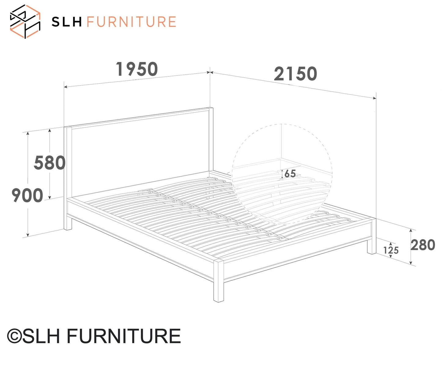 KSD017 King Bed Dimensions - 1950x2150mm