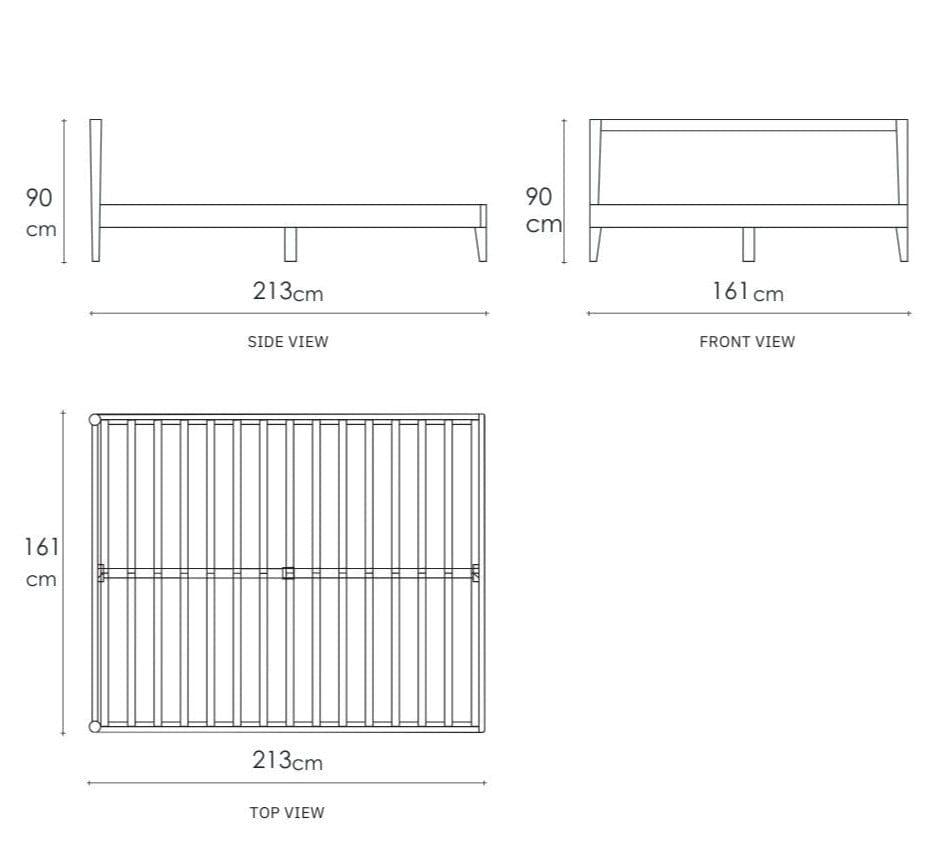 Vintage Queen Bed Dimensions - Side, Front & Top View