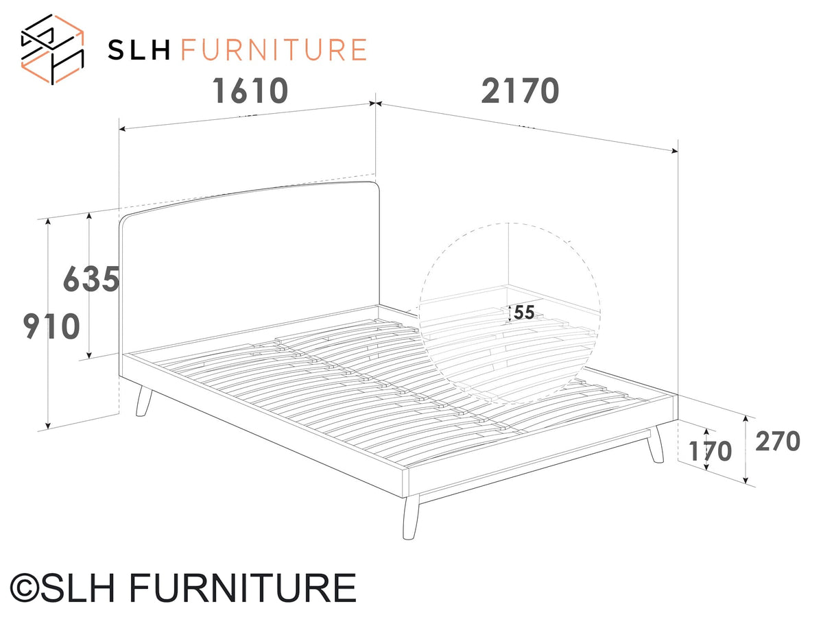 KT031 Twist Queen Bed Dimensions - 2170x1610mm