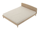 Modern wooden bed frame with mattress.