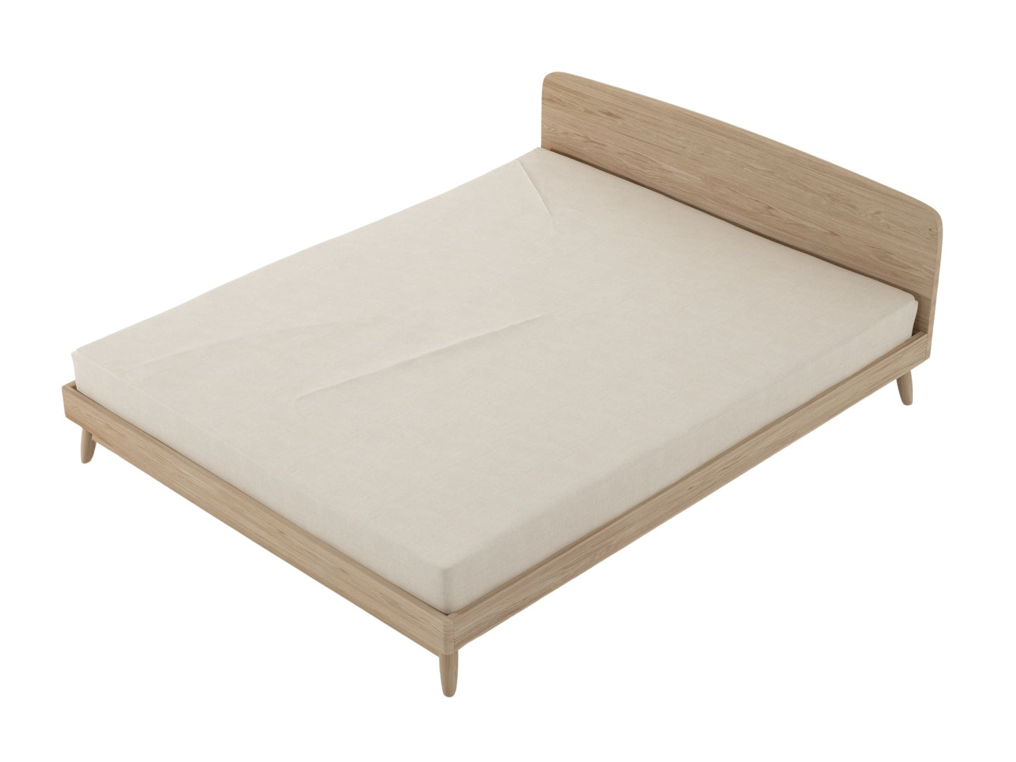 Modern wooden bed frame with mattress.