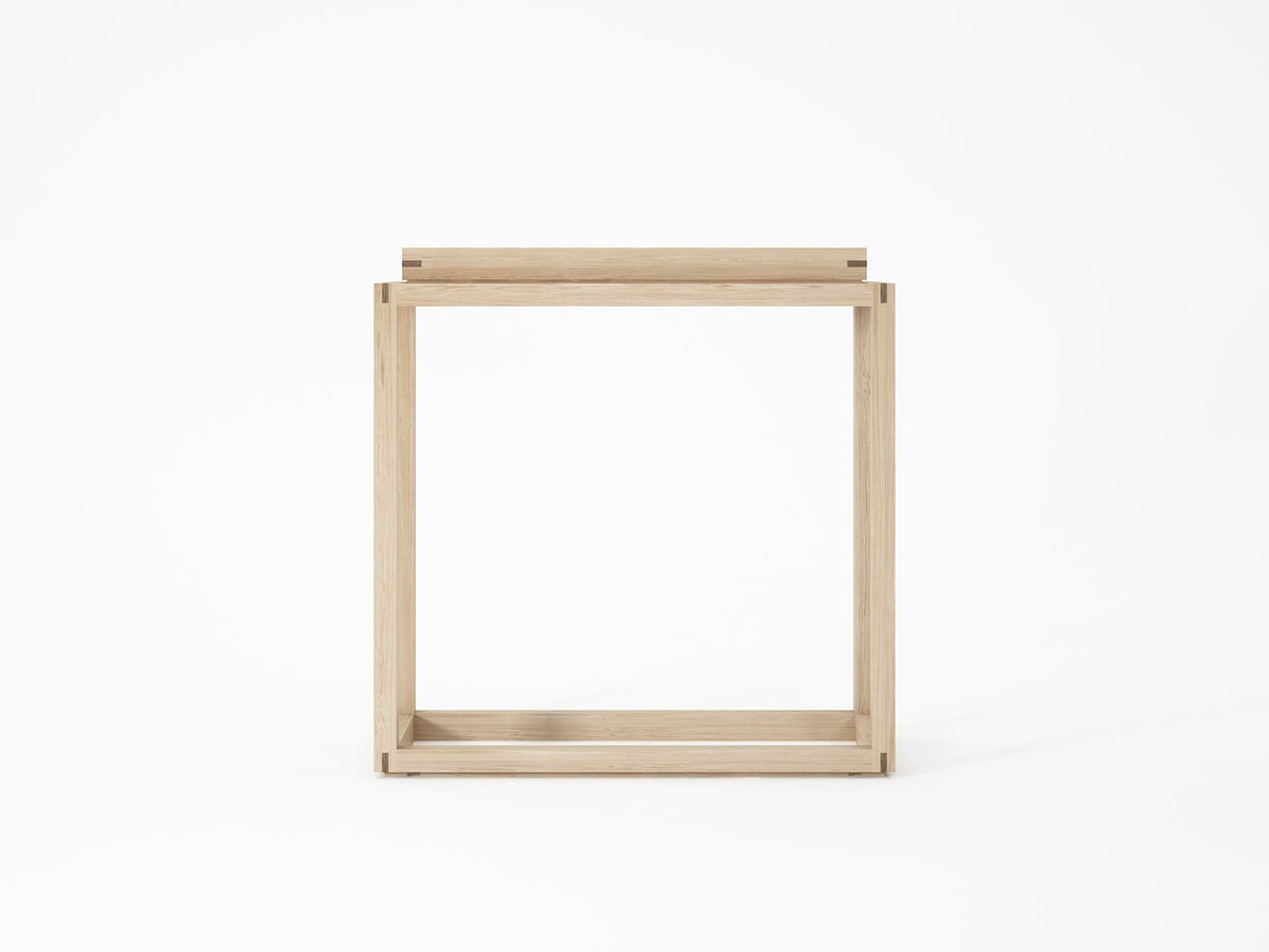 Square wooden side table on white background