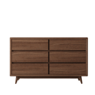 Modern six-drawer dresser in walnut finish