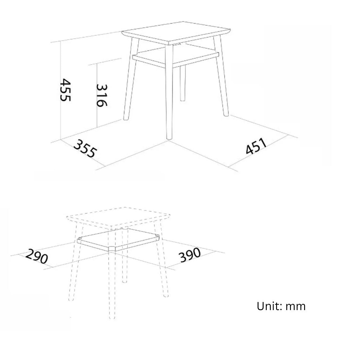 Technical drawing of a table with dimensions labeled in millimeters