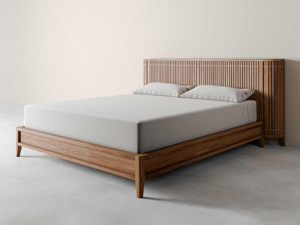 Teak bed frame with headboard - Koppar Bed