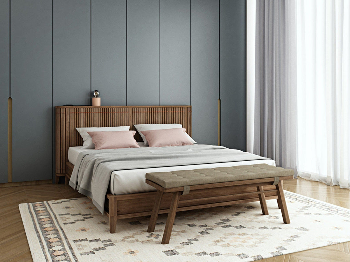 Koppar Teak Bed Frame with Bench in Bedroom