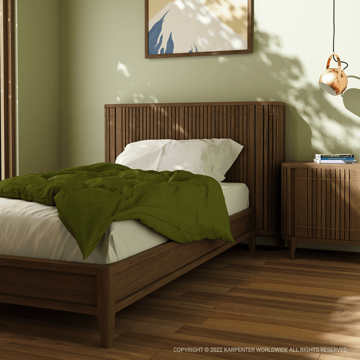 Koppar Single Bed in a cozy bedroom setting