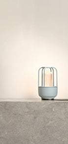 Ice blue charging light on stone surface
