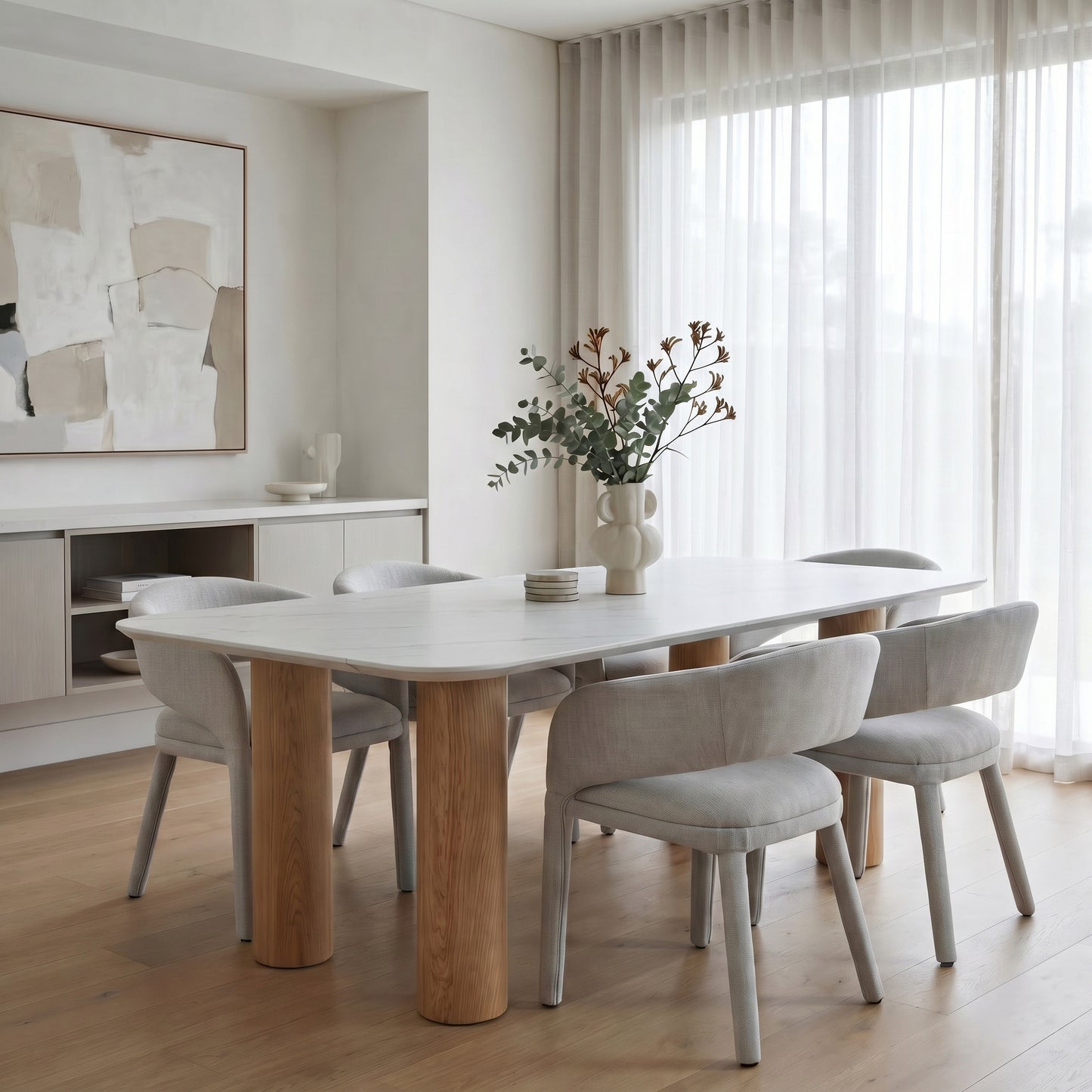 Modena Stone Dining Table - Oak Base