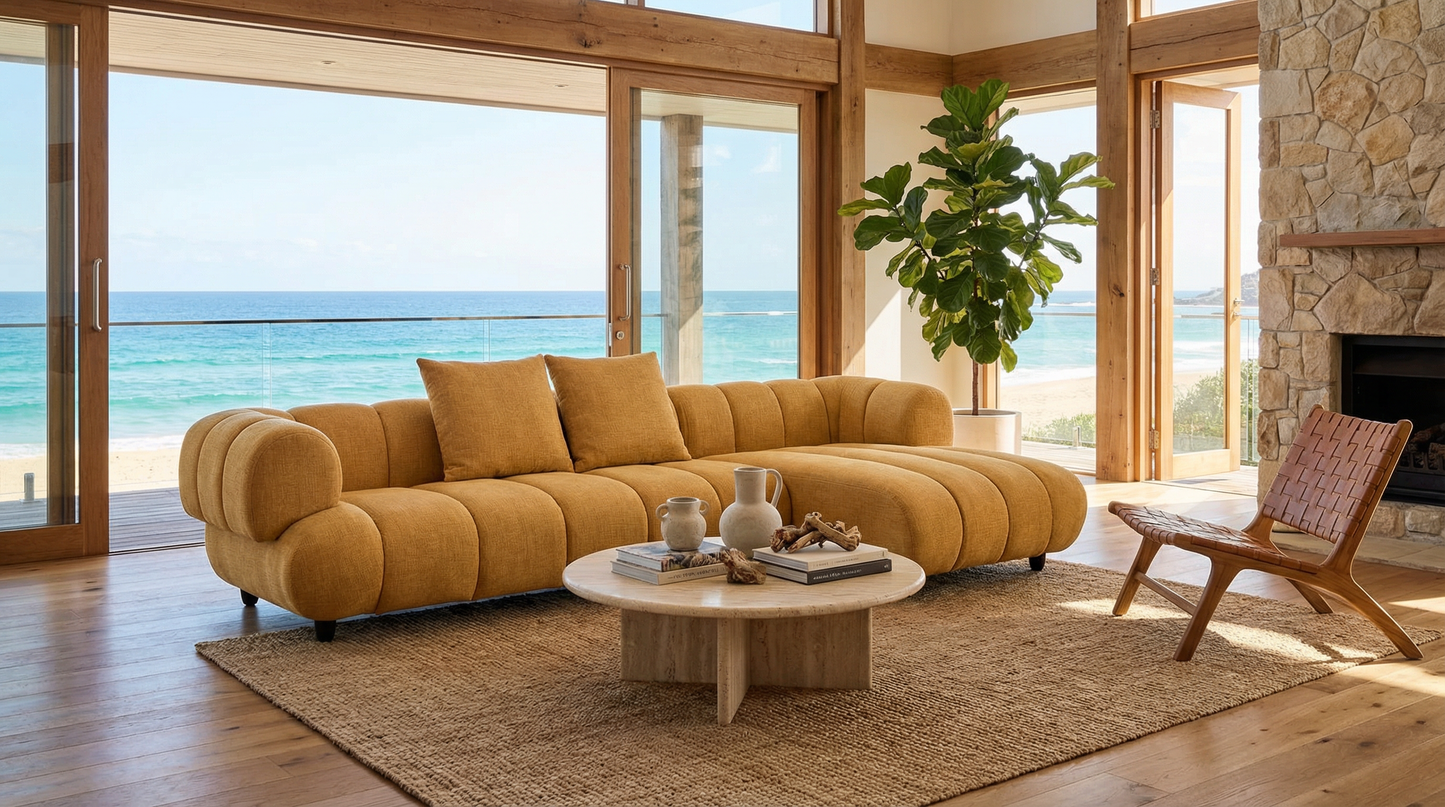 Reya 4 Seater Lounge in Mustard Fabric