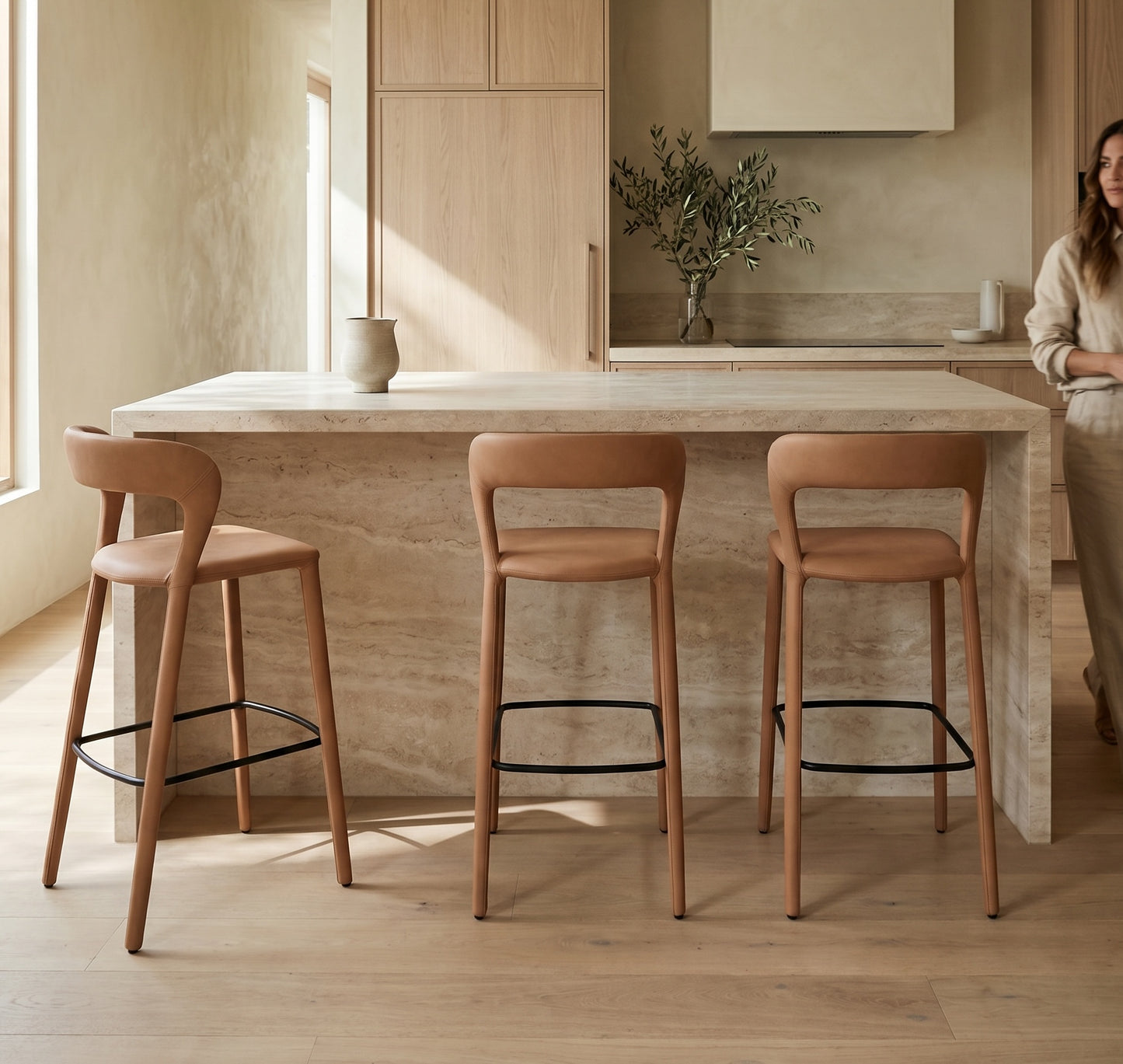Hudson Bar Chair Butterscotch Leather Look Upholstery