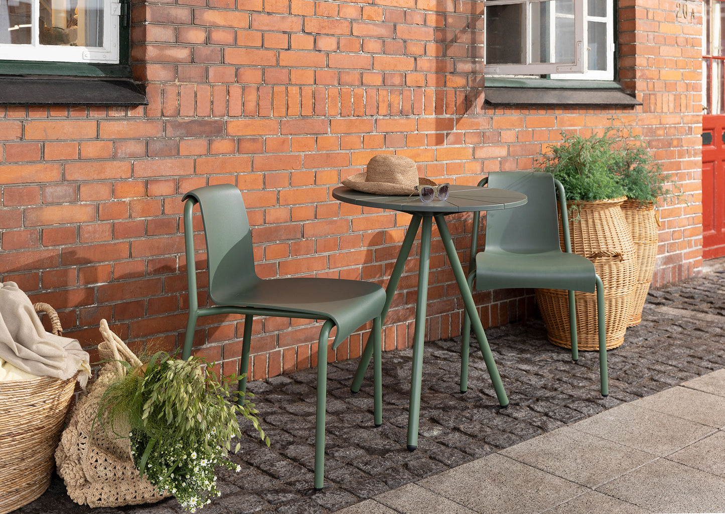 Four Square Table (90cm) with 2 Nami Chairs - Olive Green